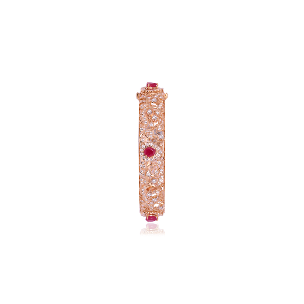 Charming Ruby And Diamond Floral Bangle