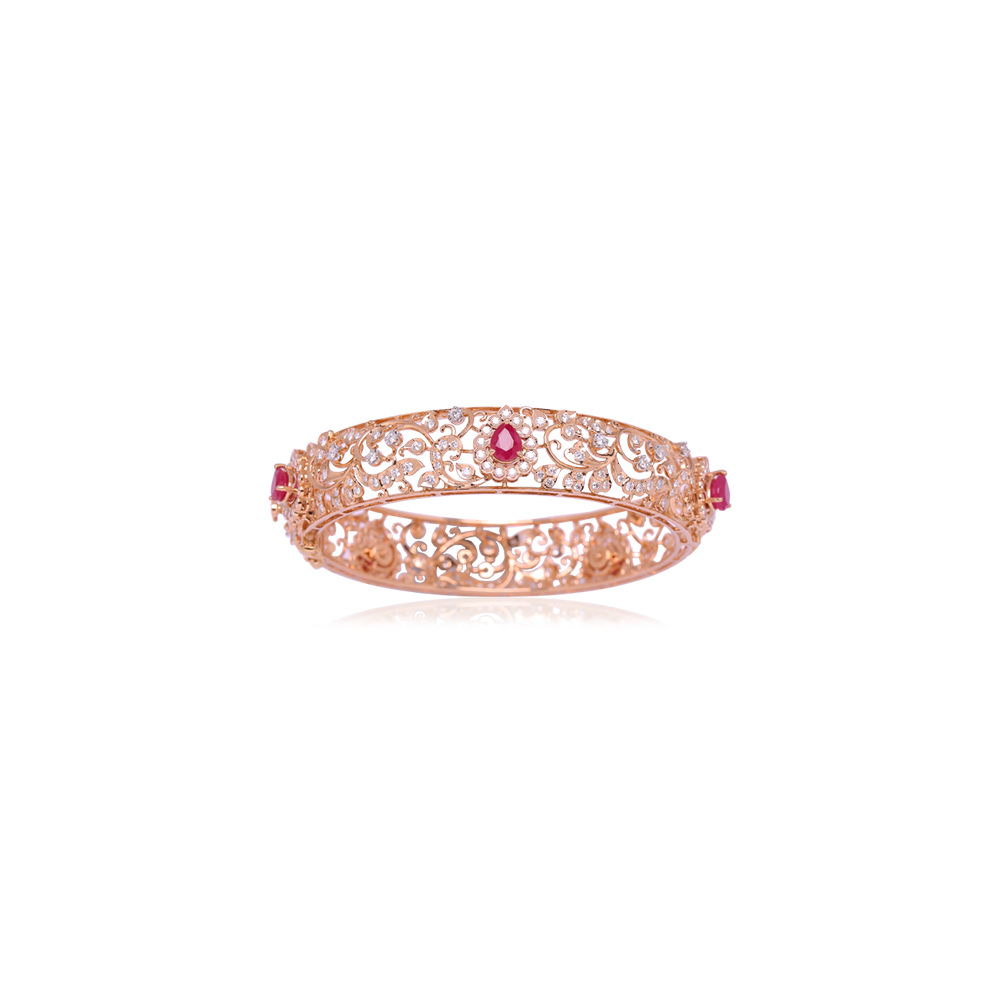 Charming Ruby And Diamond Floral Bangle