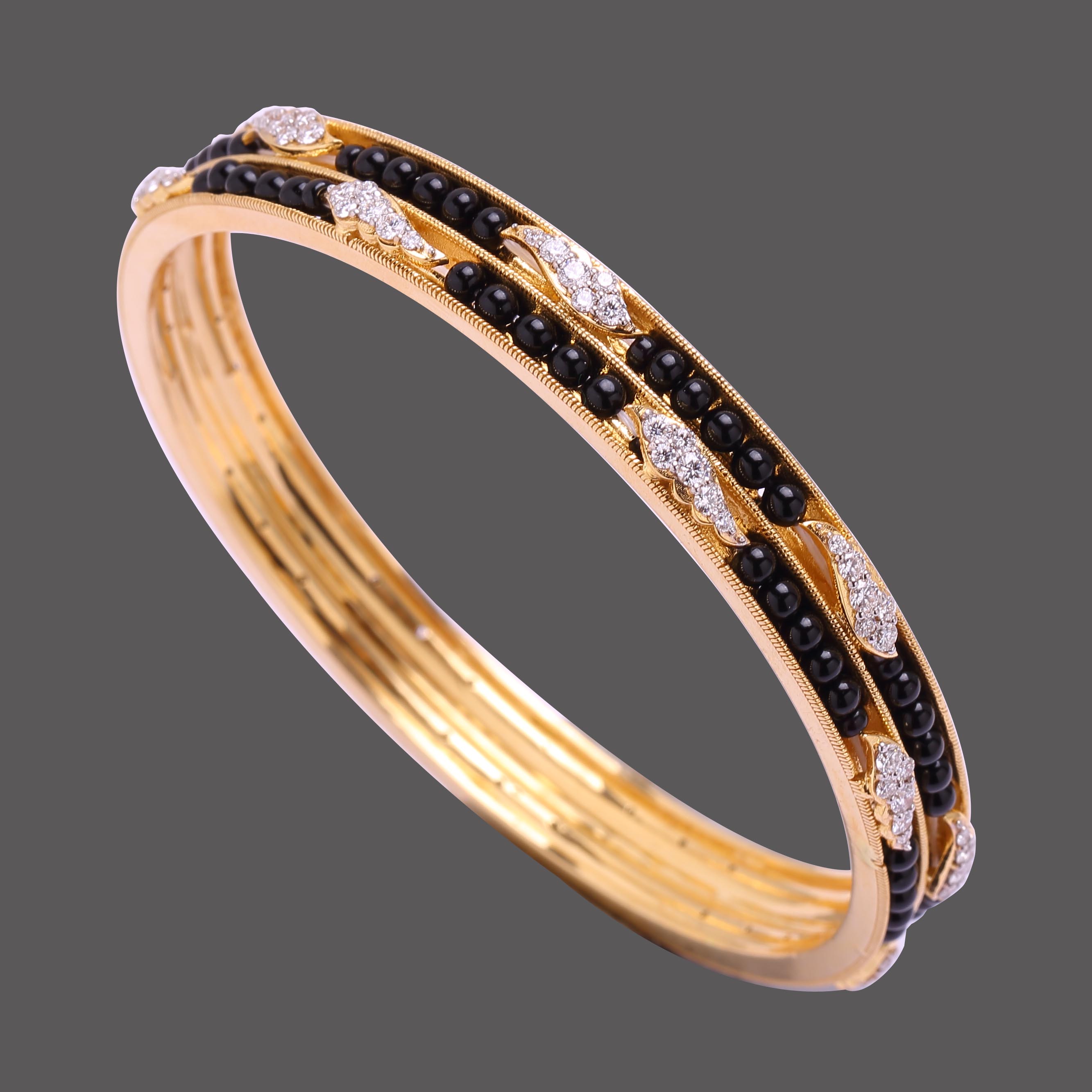 Black Bead Diamond Bangle