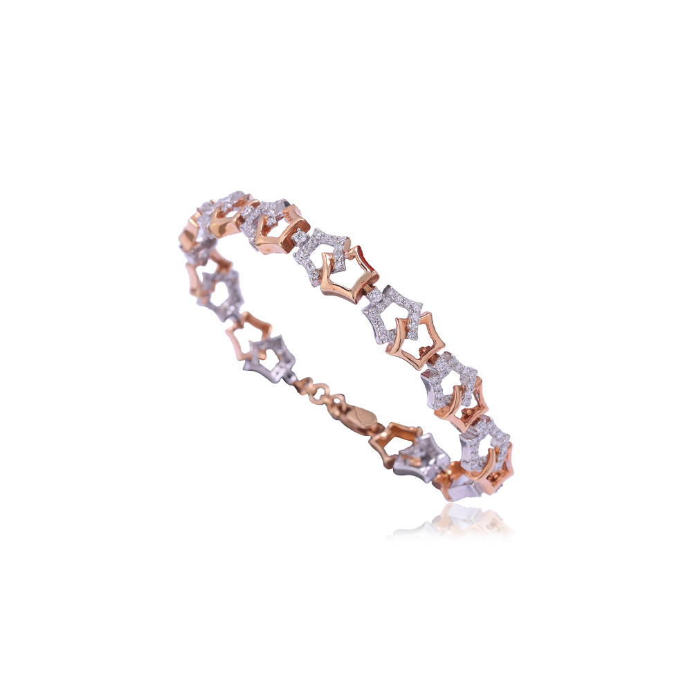 Chain & Charms Diamond Studded Gold Bracelet