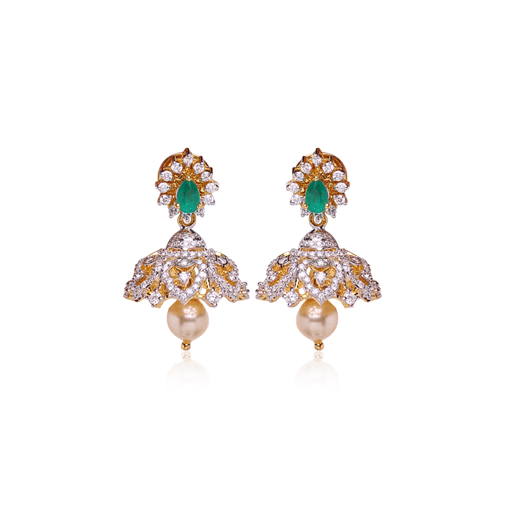 Elegant Emerald Diamond Jhumkas