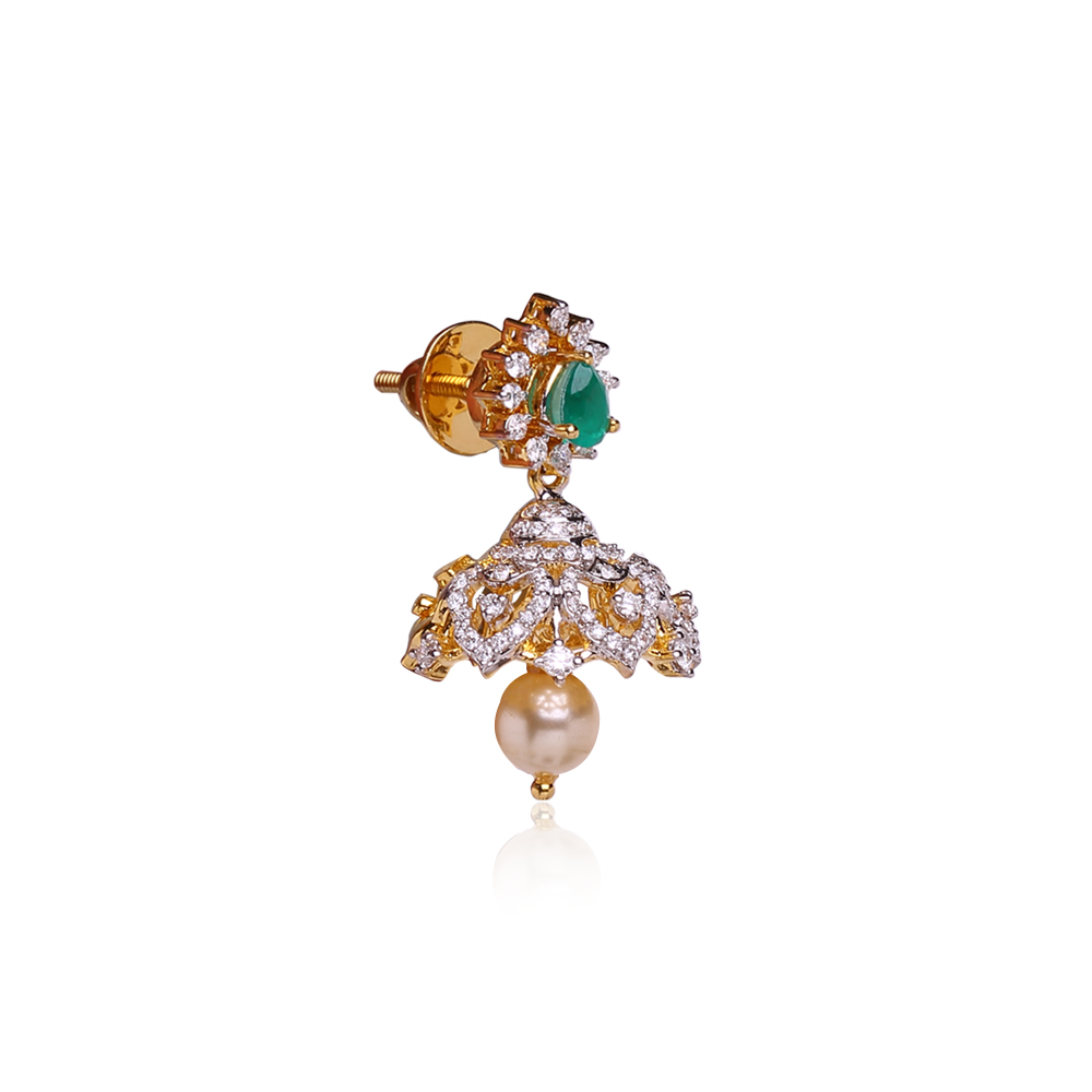 Elegant Emerald Diamond Jhumkas