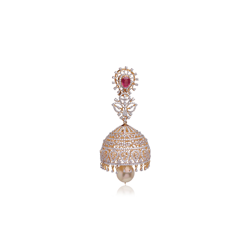 Elegant Rubies & Diamond Jhumkas