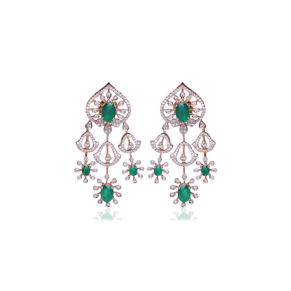 Emerald Studded Diamond Earrings