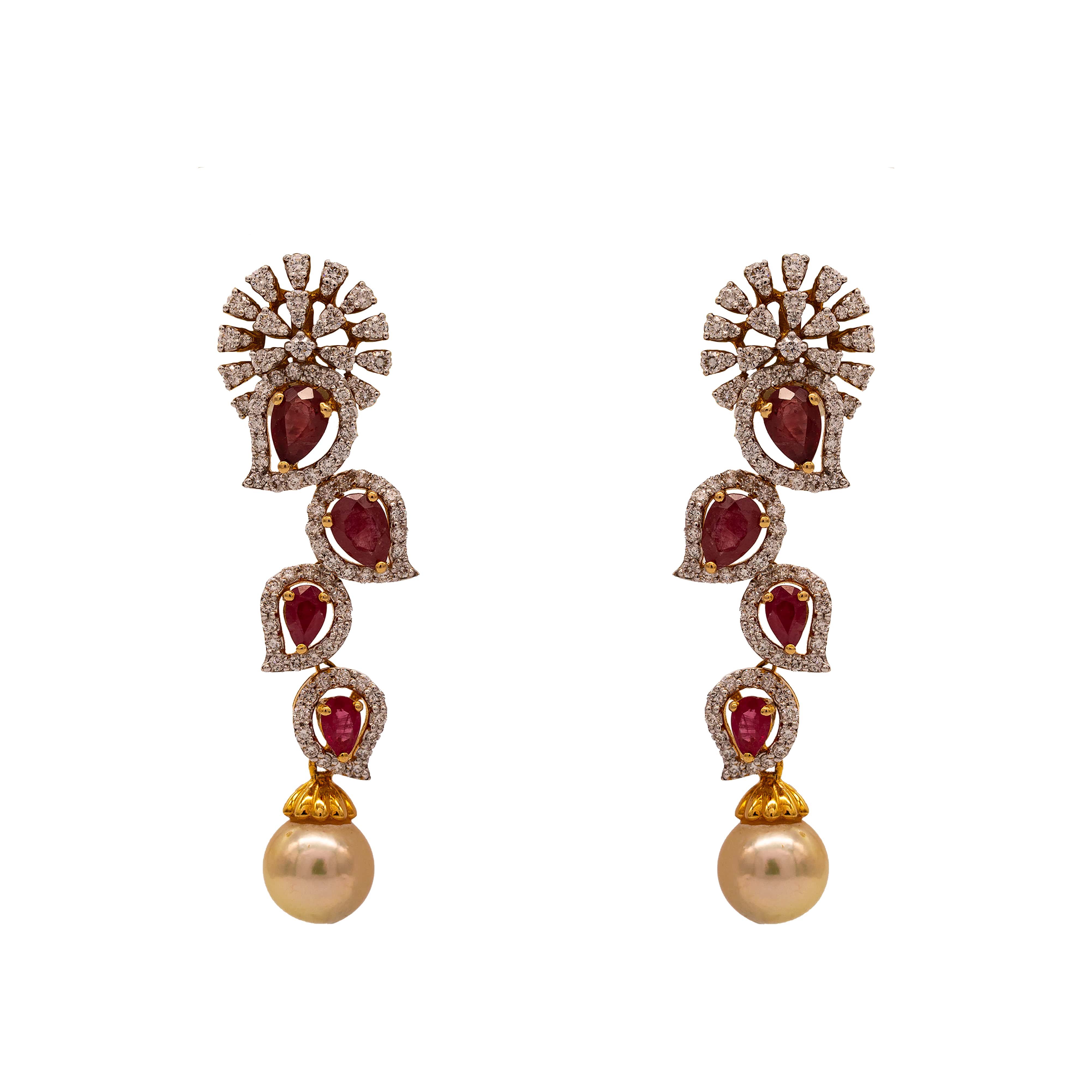 Classic leaves Ruby Diamond Earrings