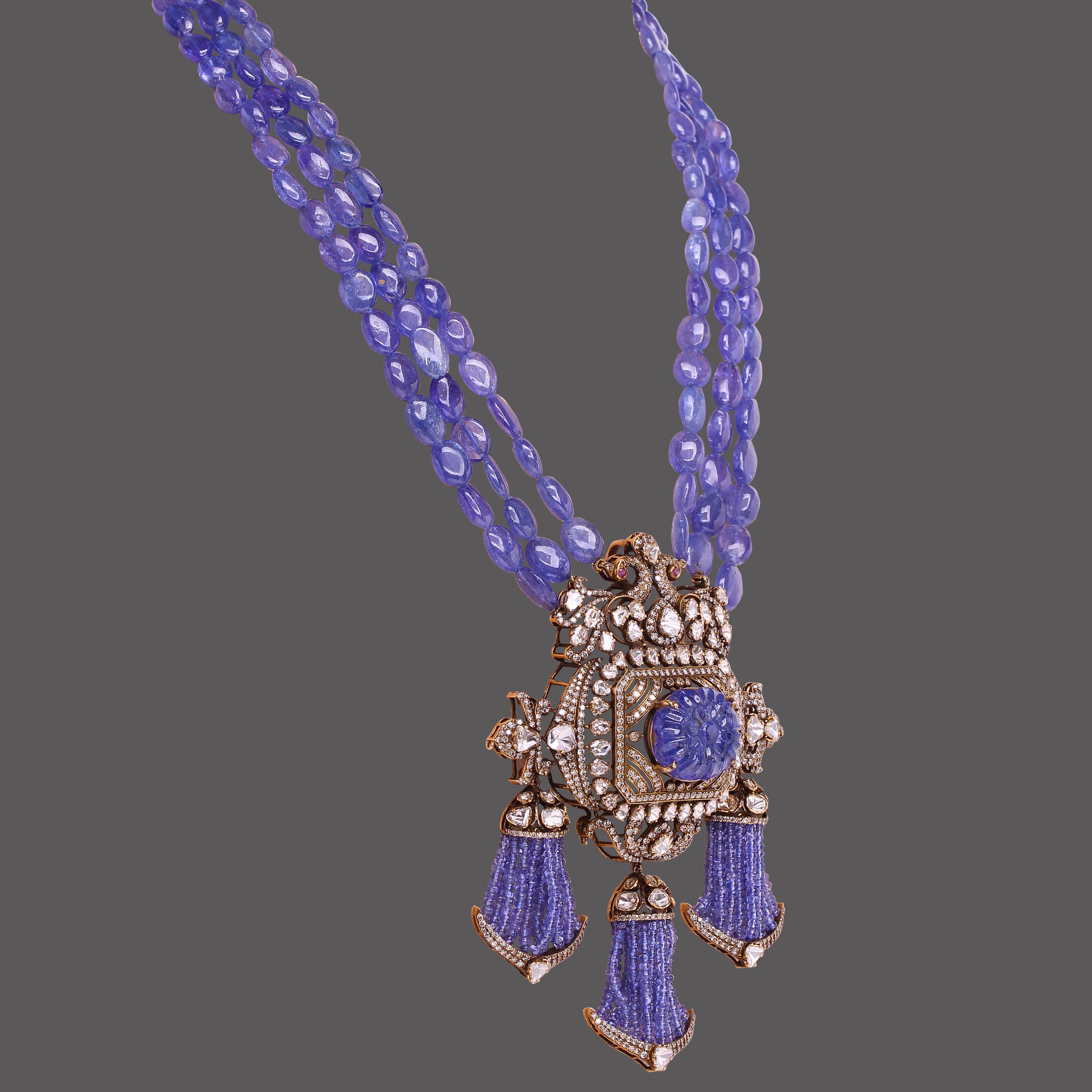 Tanzanite Peacock Treasure Necklace