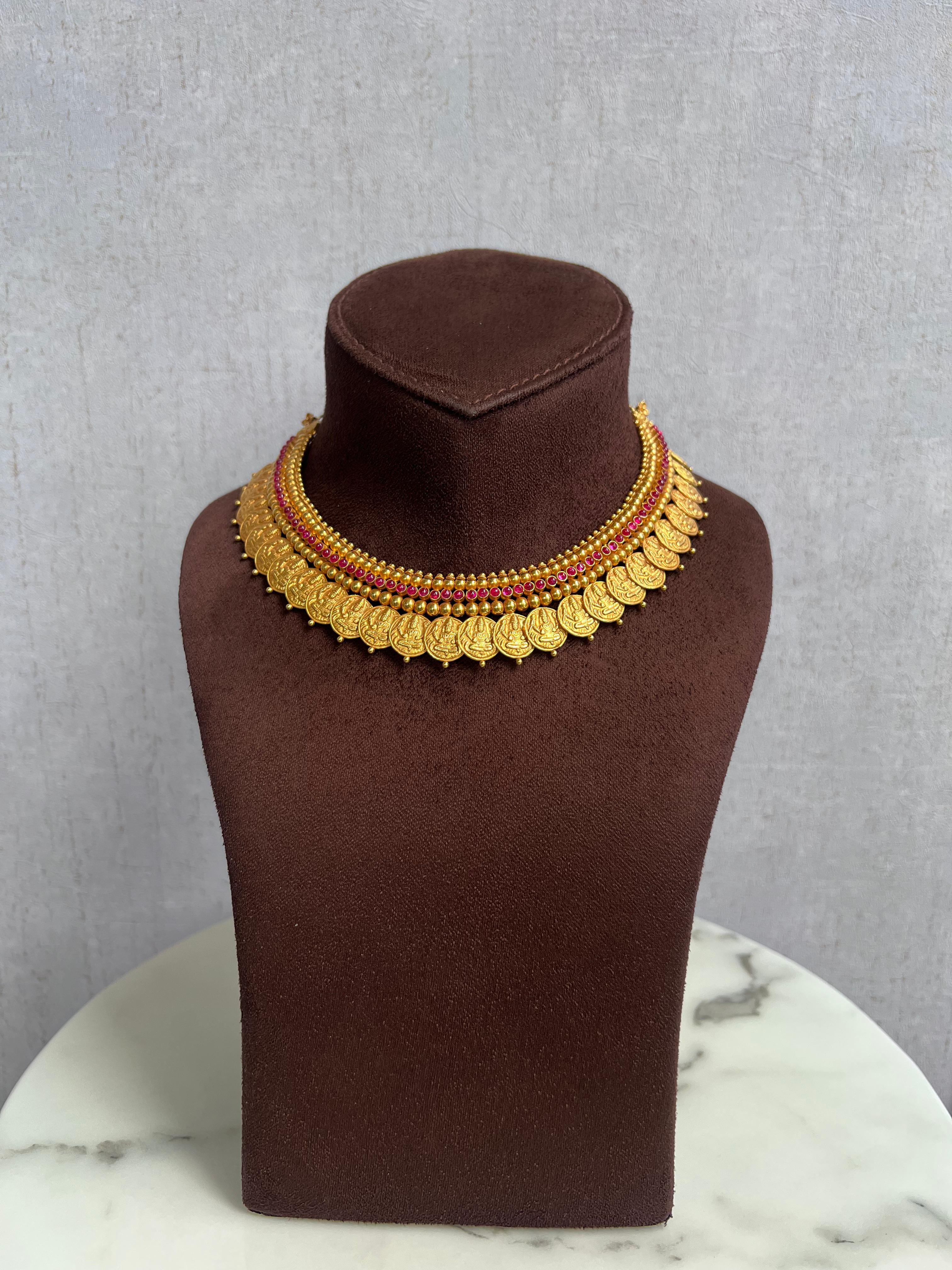 Traditional Kasu Necklace with Rubies