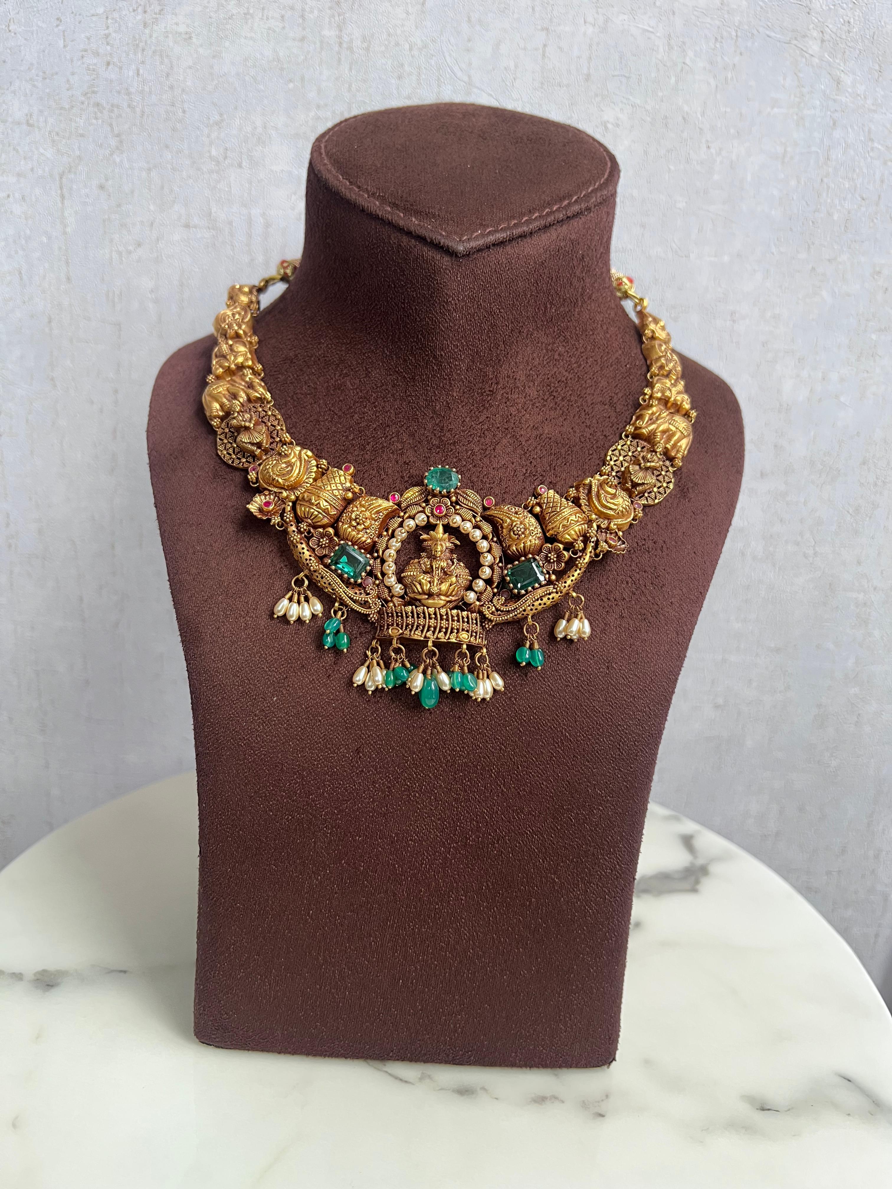 Traditonal Nakshi Necklace with Laxmi and Elephant Motif