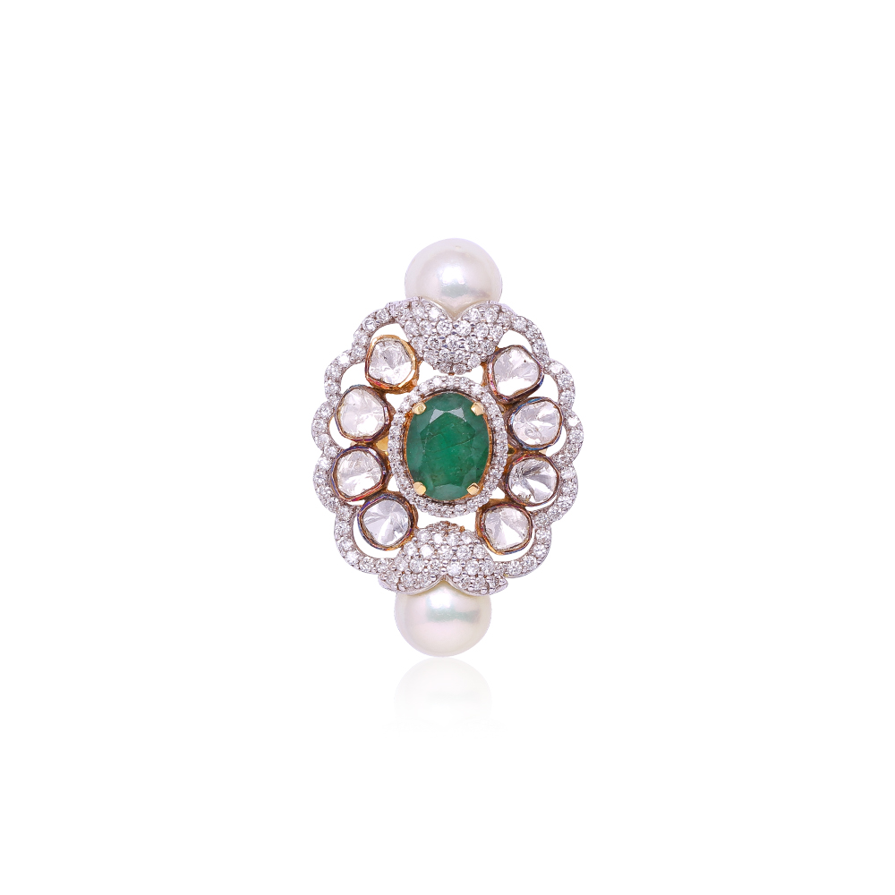 Emerald Studded Polki Ring