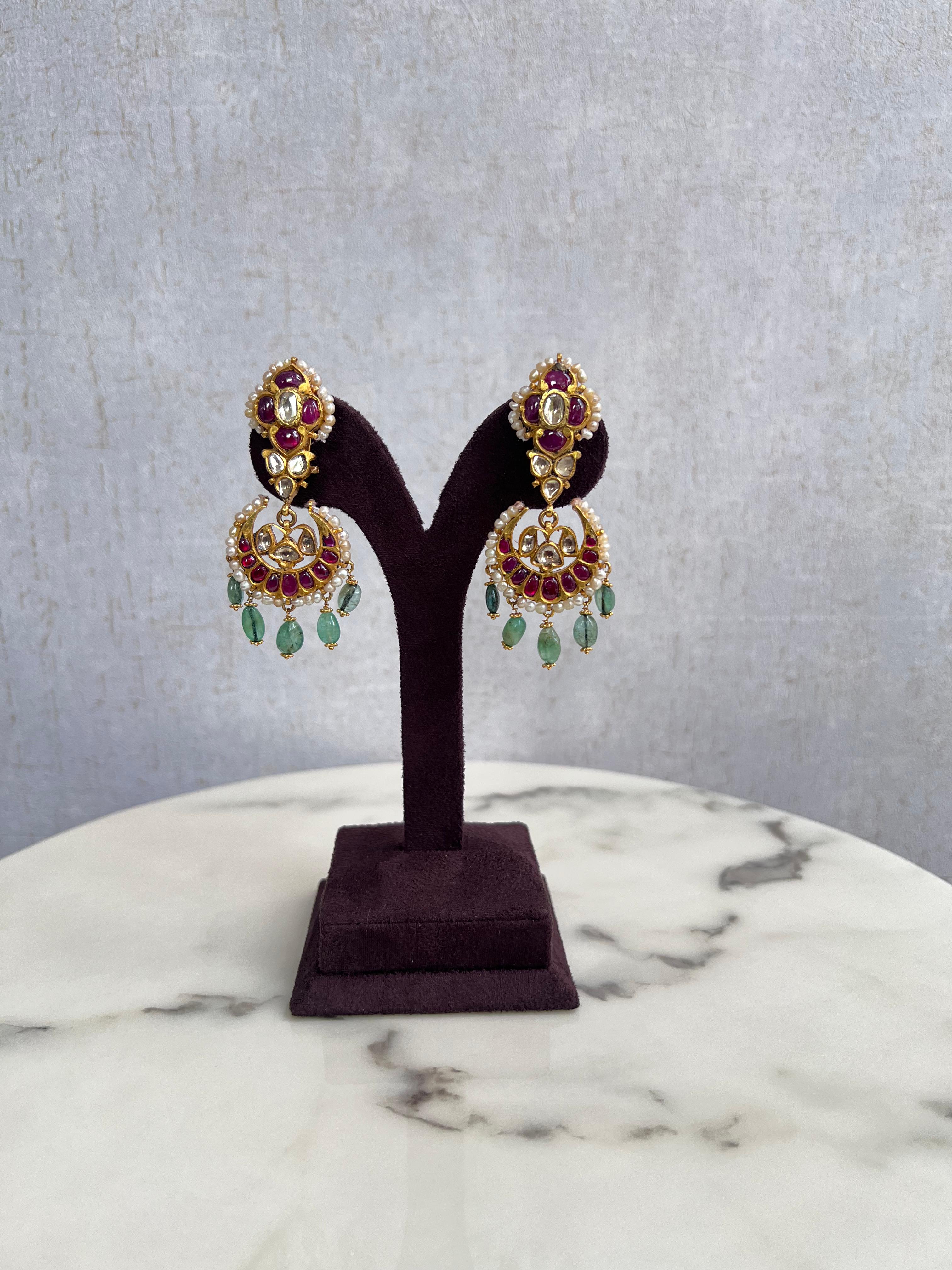 Kundan Setting Chand Hangnings