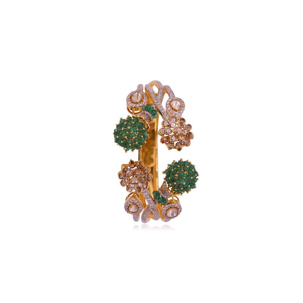 Emerald Studded Polki  Kada