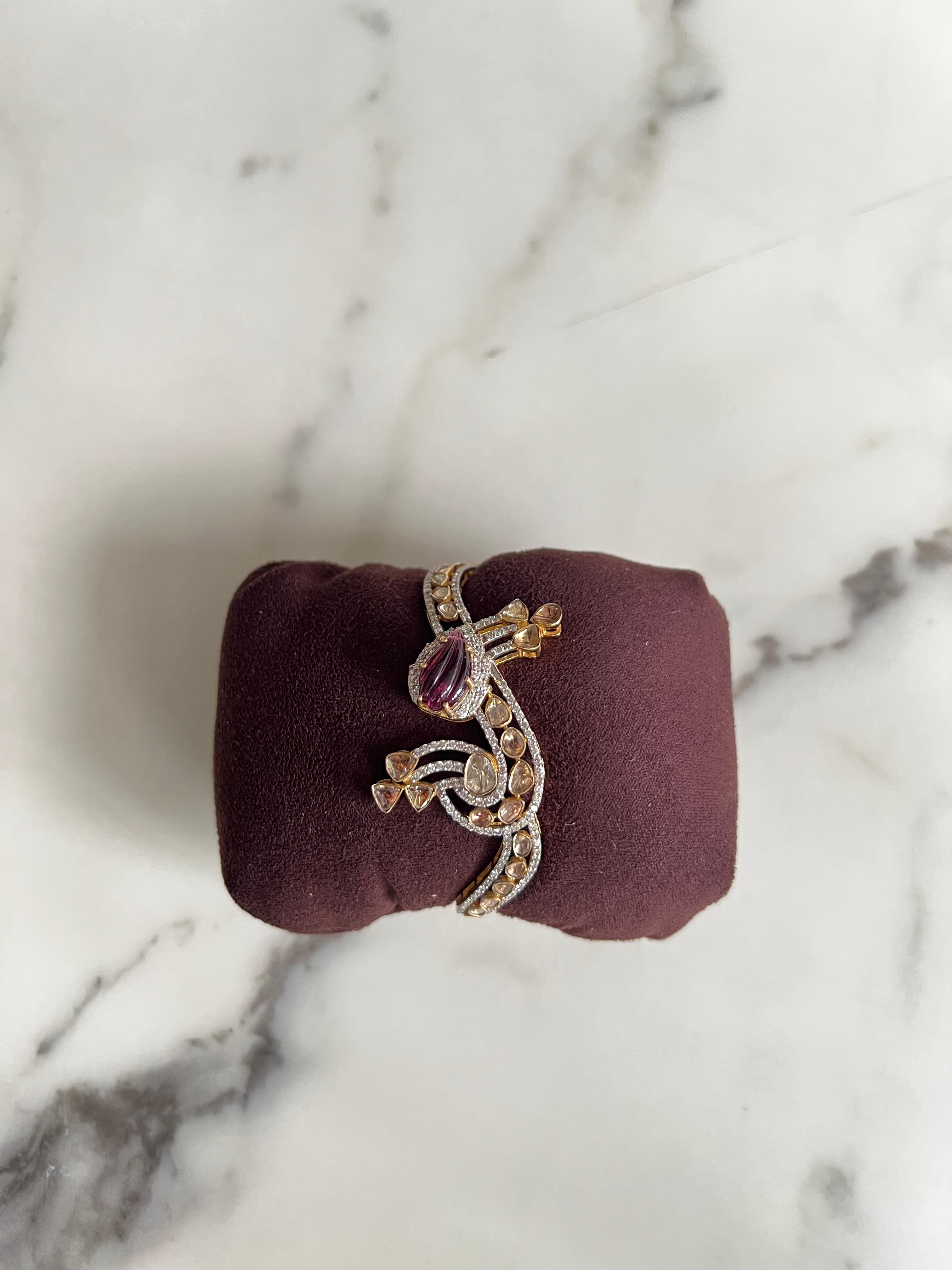 Carved Tourmaline Polki Bracelet