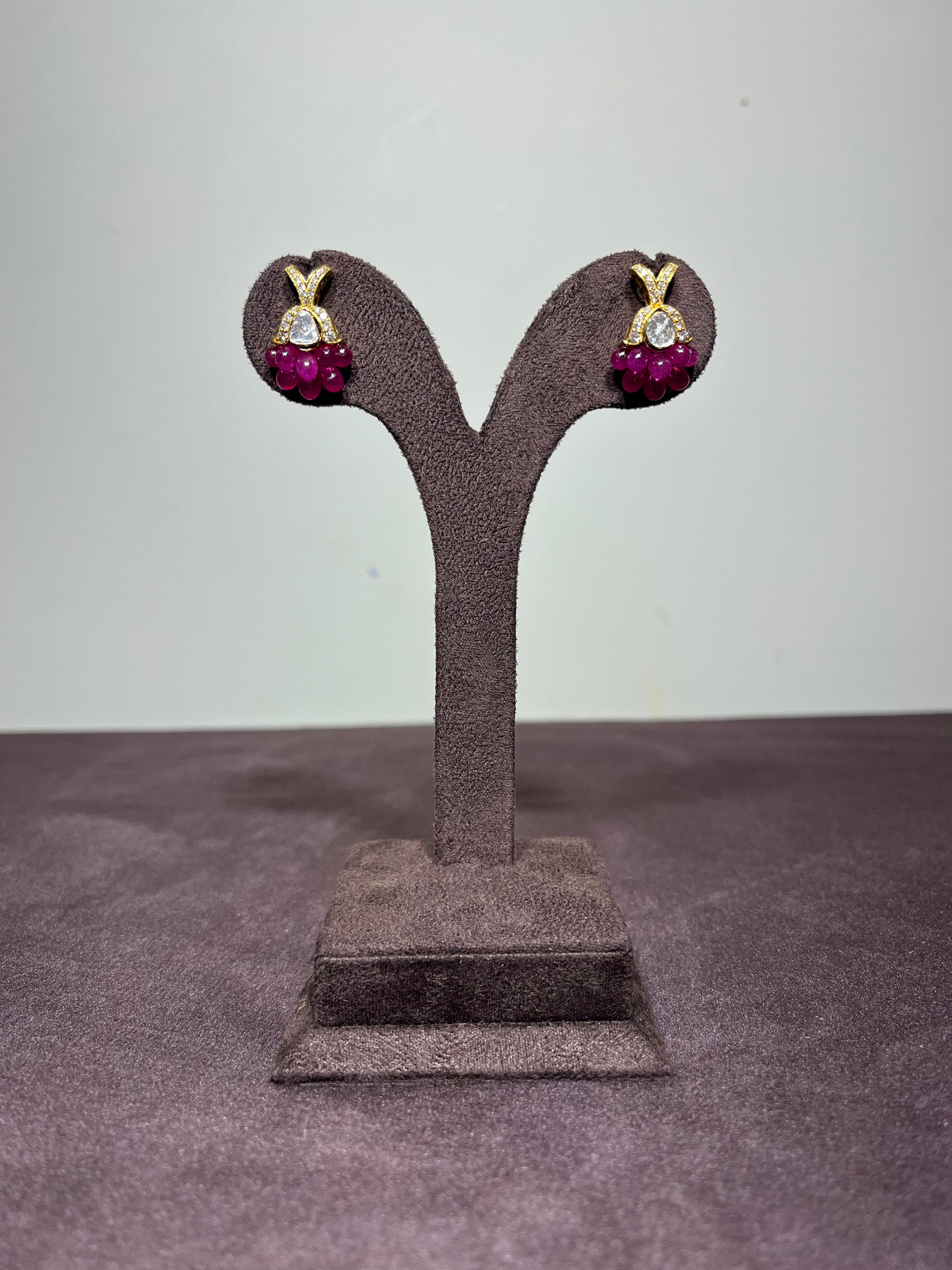 Opulent Polki Earrings with Ruby Beads