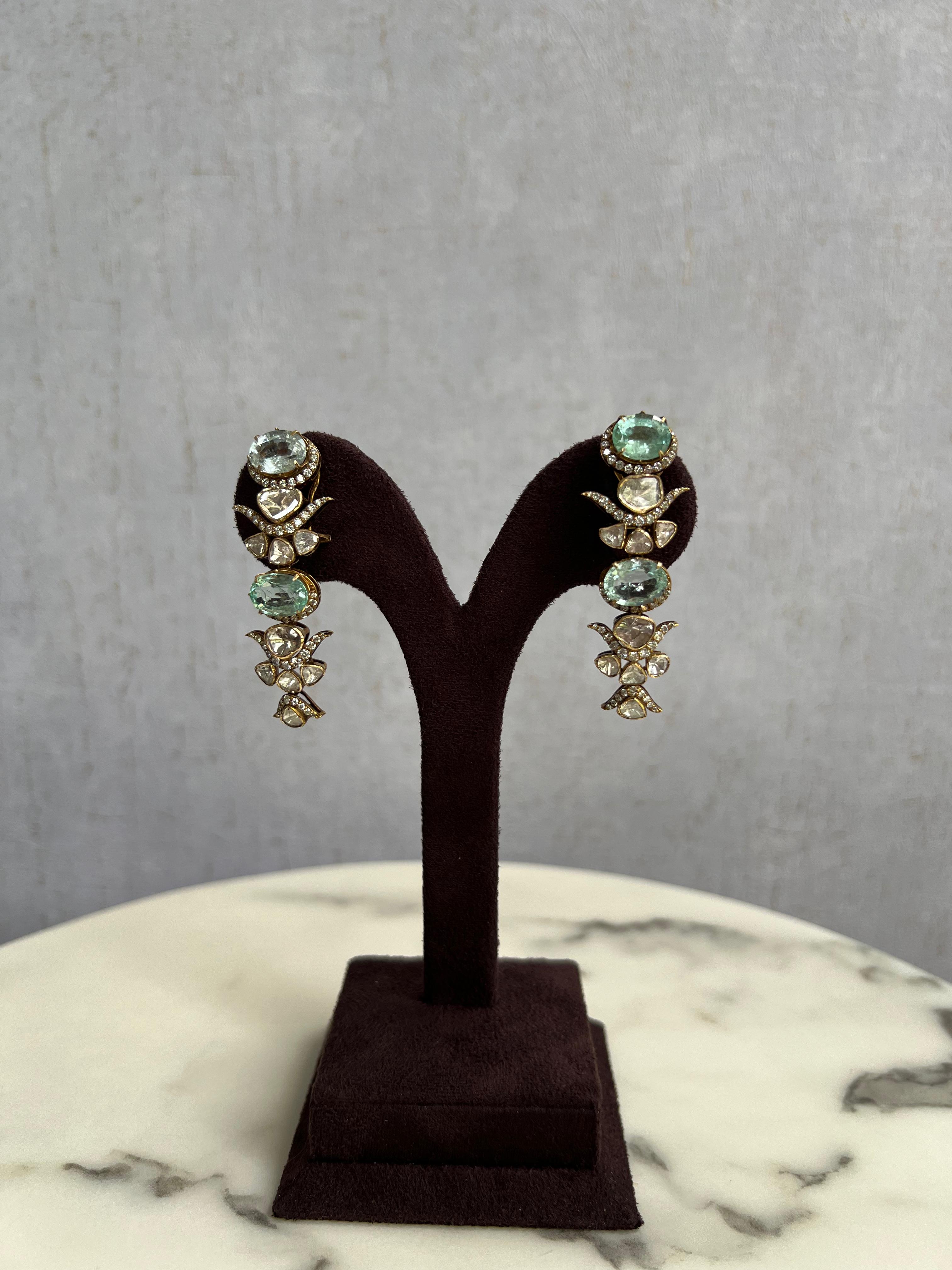 Glamorous Polki Earrings with Russian Emerald Glamorous Polki Earrings with Russian Emerald