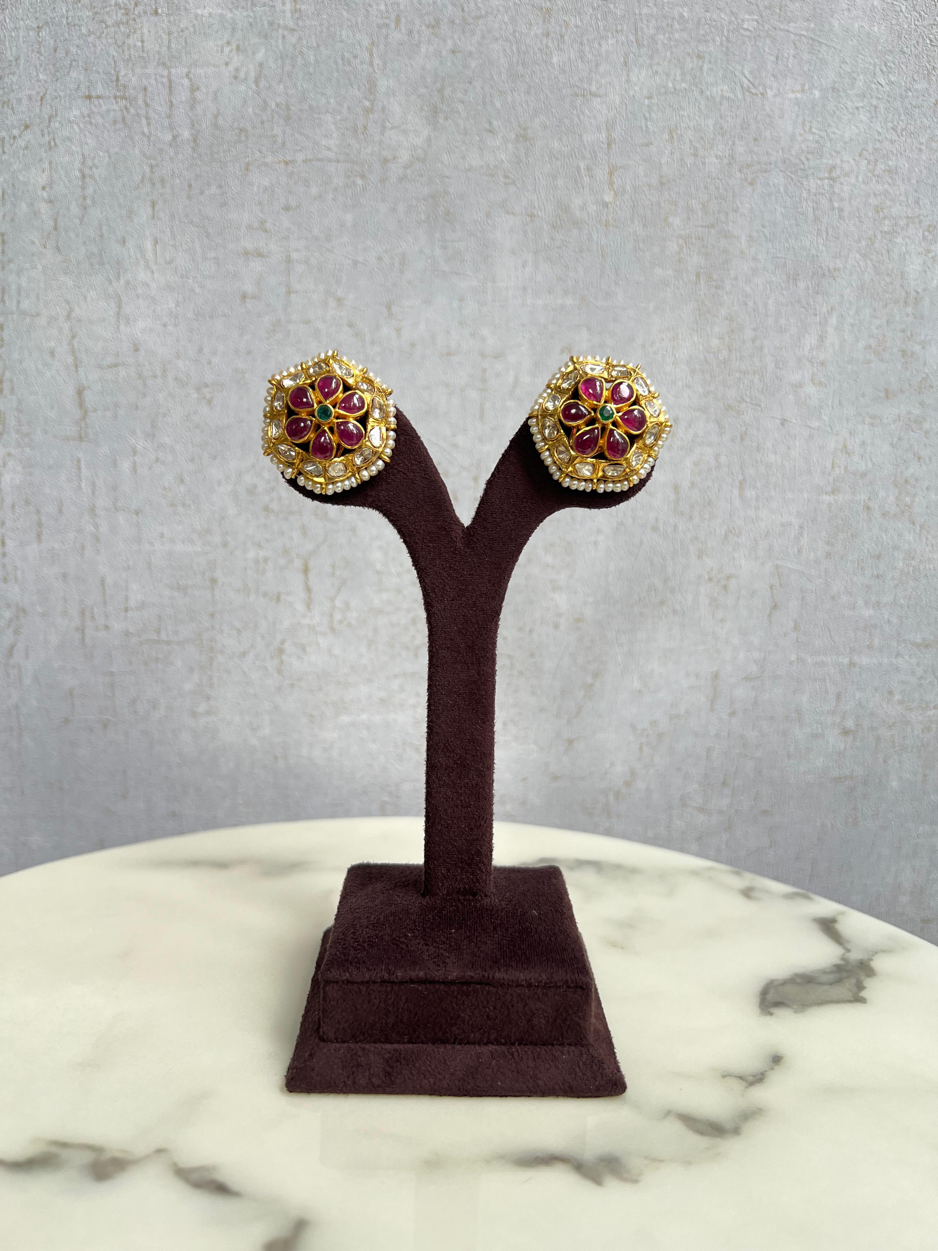 Traditional Polki Stud with Rubies