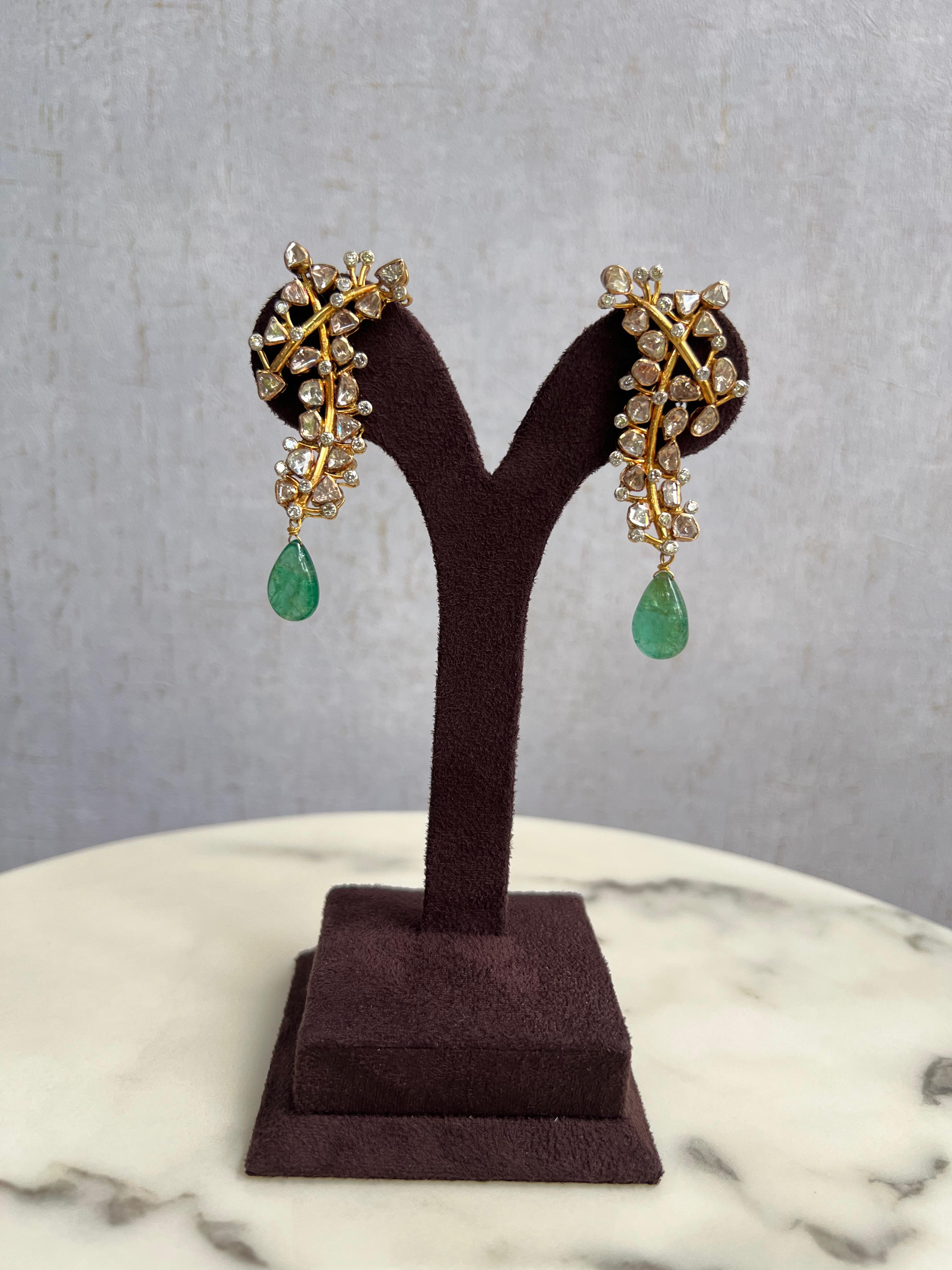 Elegant Polki Earrings with Emerald drops Elegant Polki Earrings with Emerald drops
