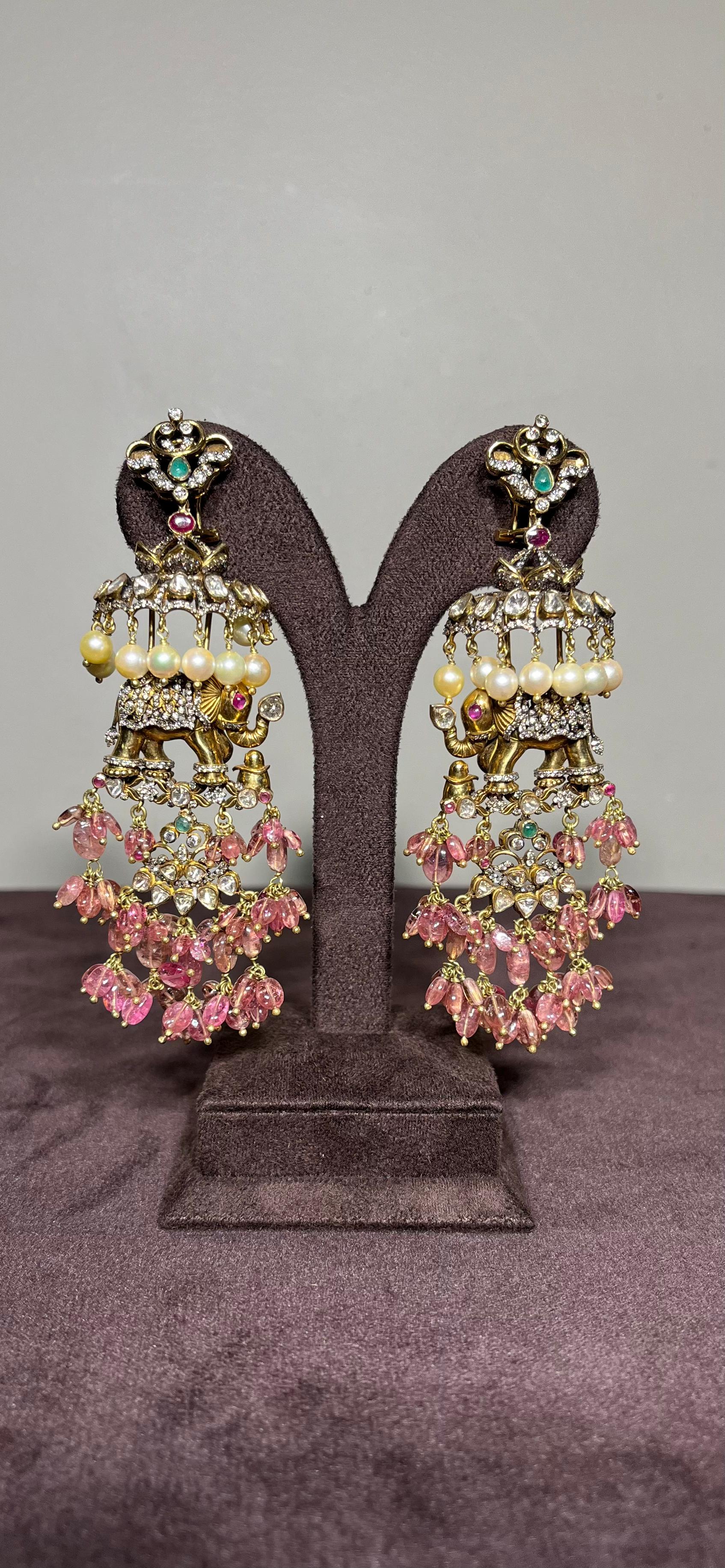 Elephant Motif Victorian Gottapusulu Hangings with Tourmaline Beads