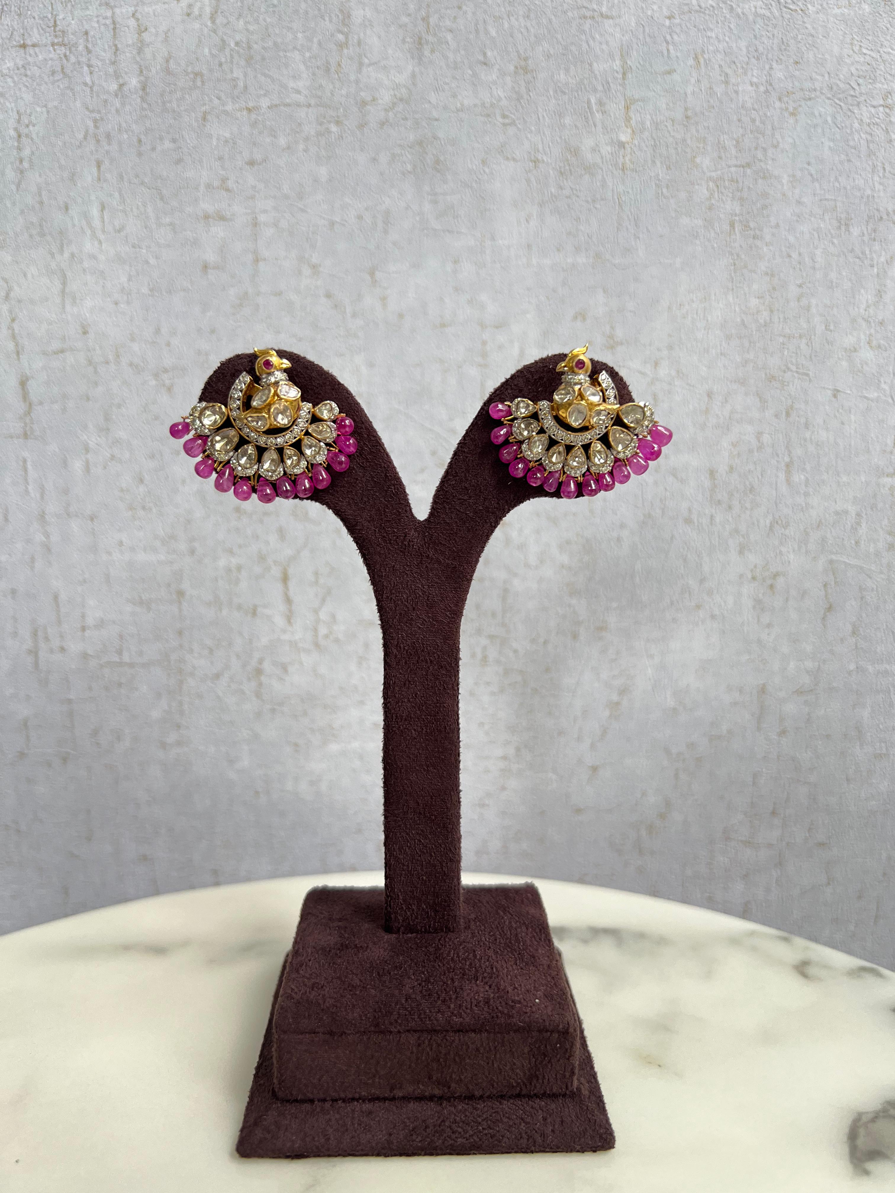 Peacock Cocktail Studs with Ruby Beads