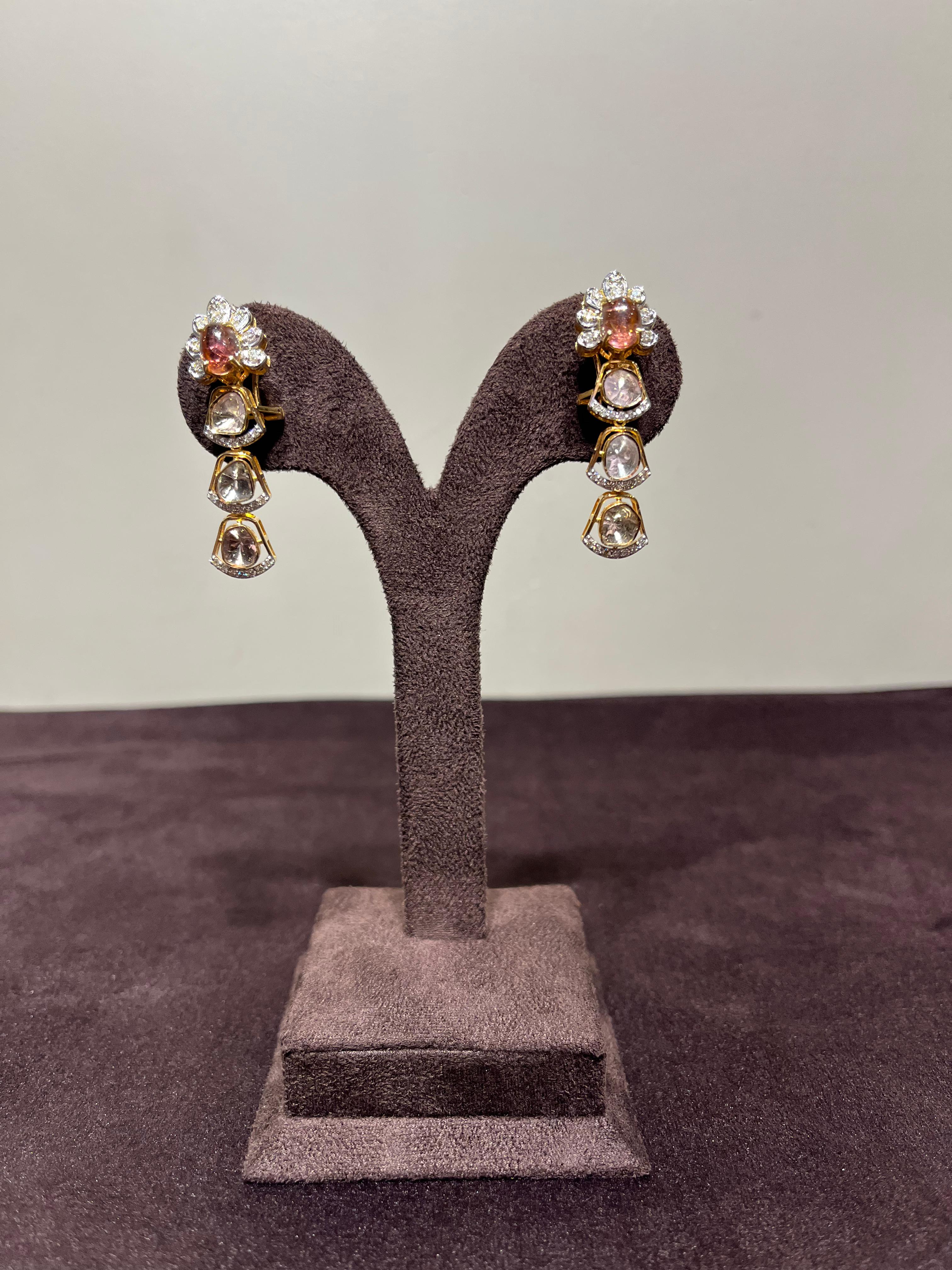 Classic Polki Hangings with Tourmaline Classic Polki Hangings with Tourmaline
