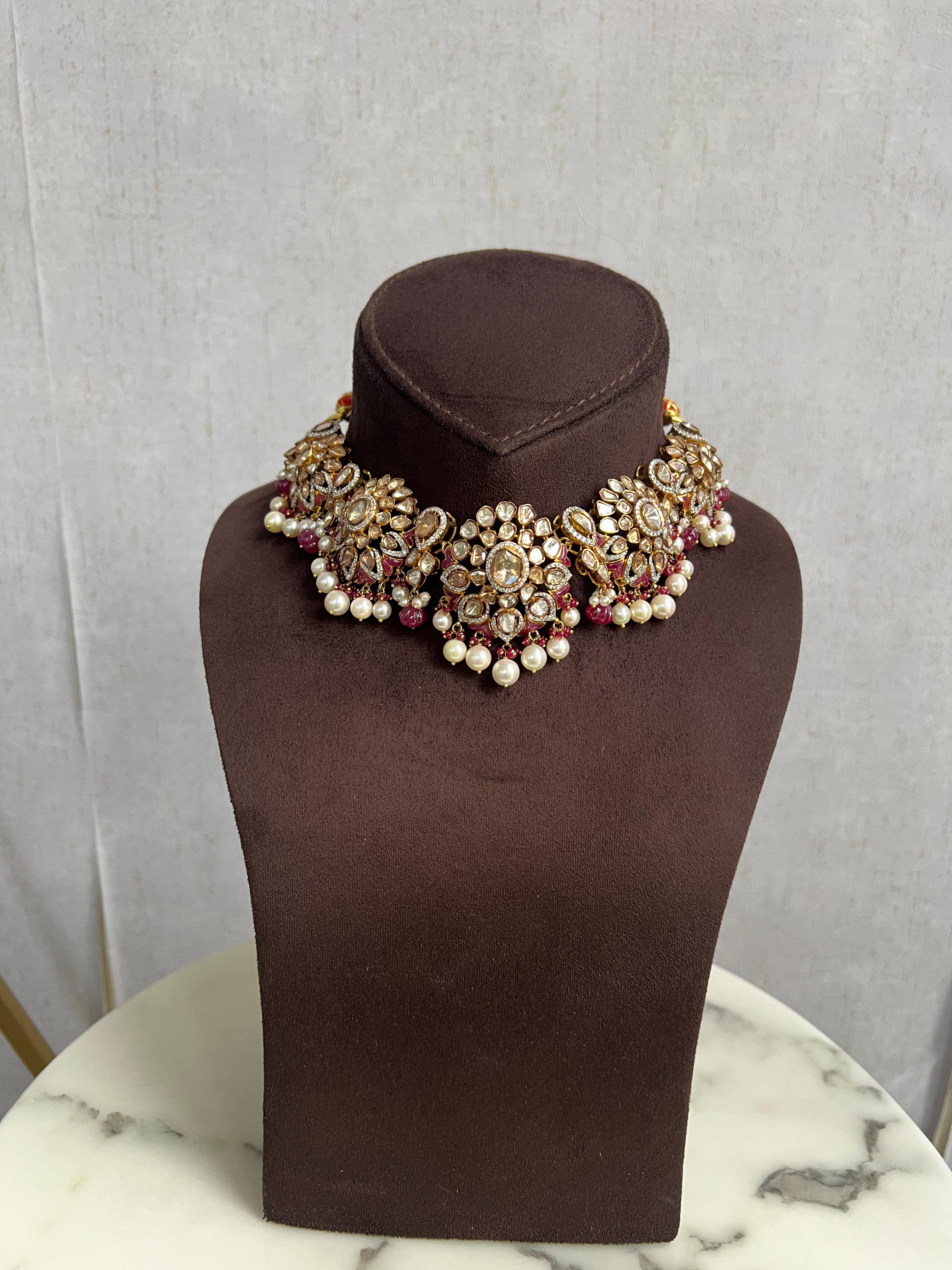 Floral Polki Necklace with Rubies Floral Polki Necklace with Rubies