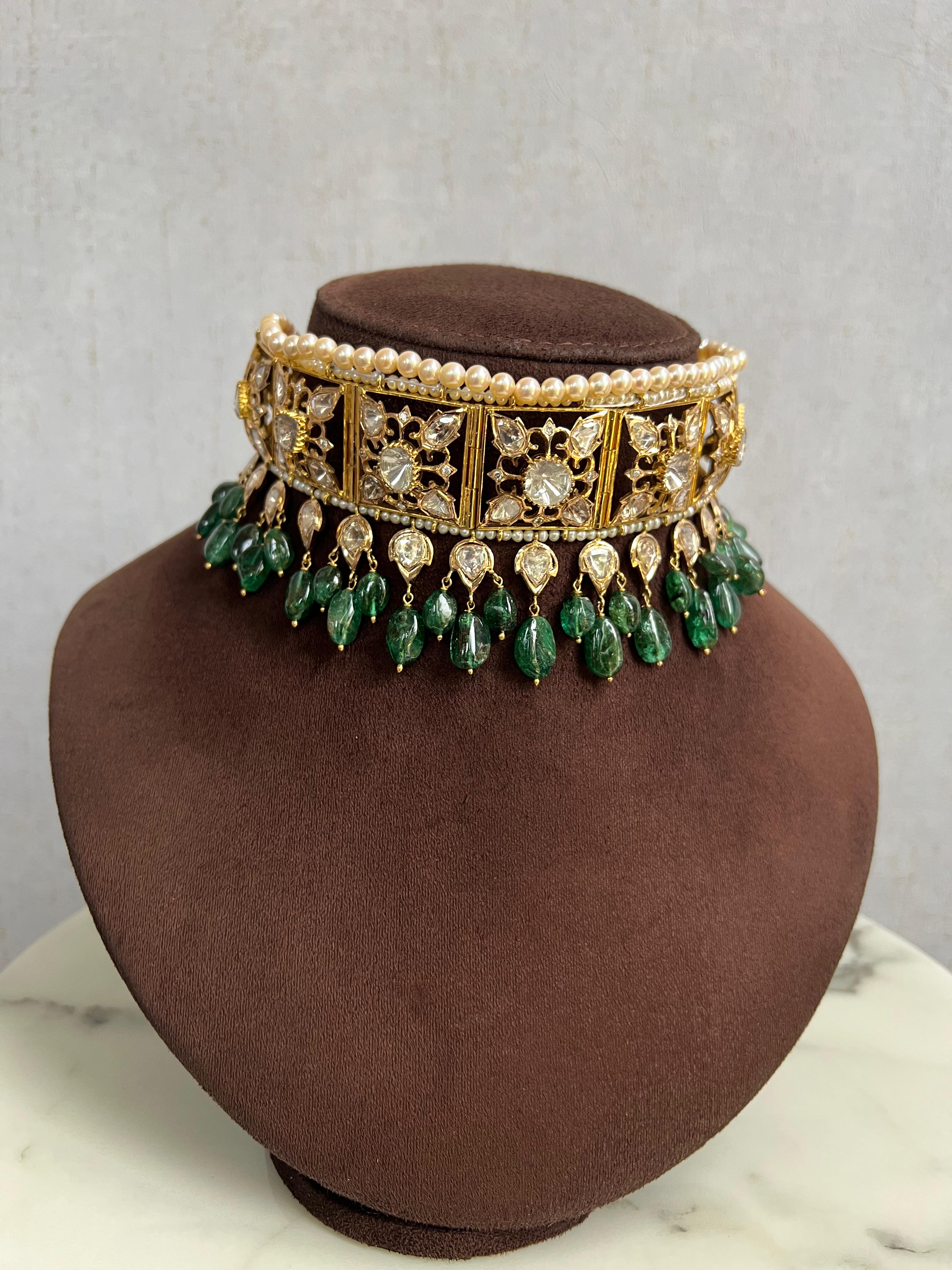 Polki Choker with Emerald Beads Polki Choker with Emerald Beads