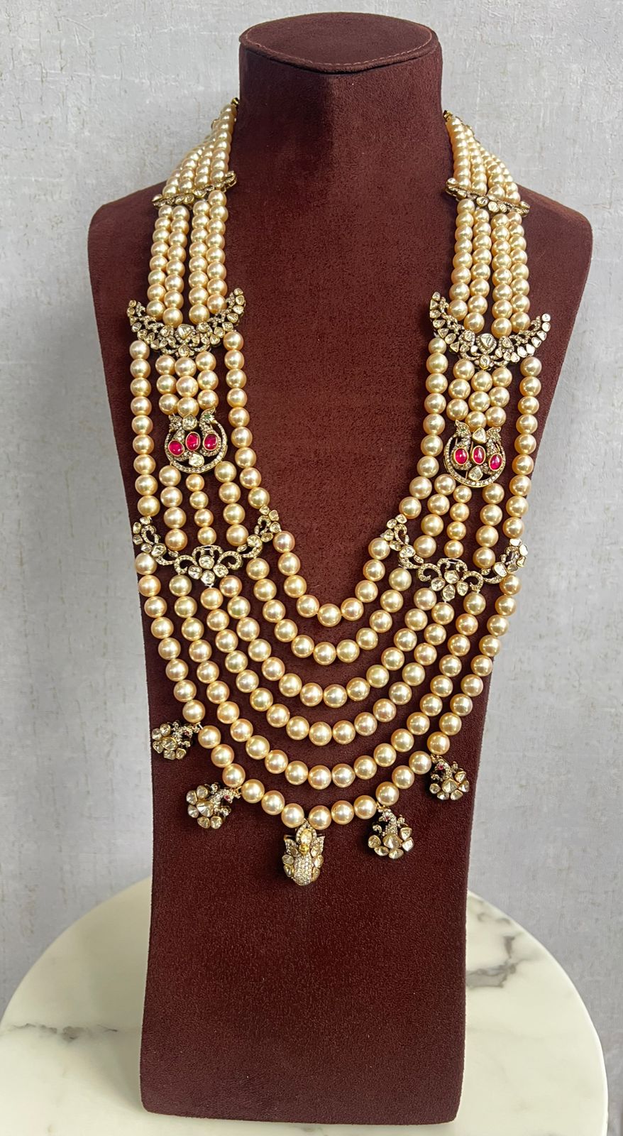 Exclusive Unisex pearl haram with victorian peacock side pieces