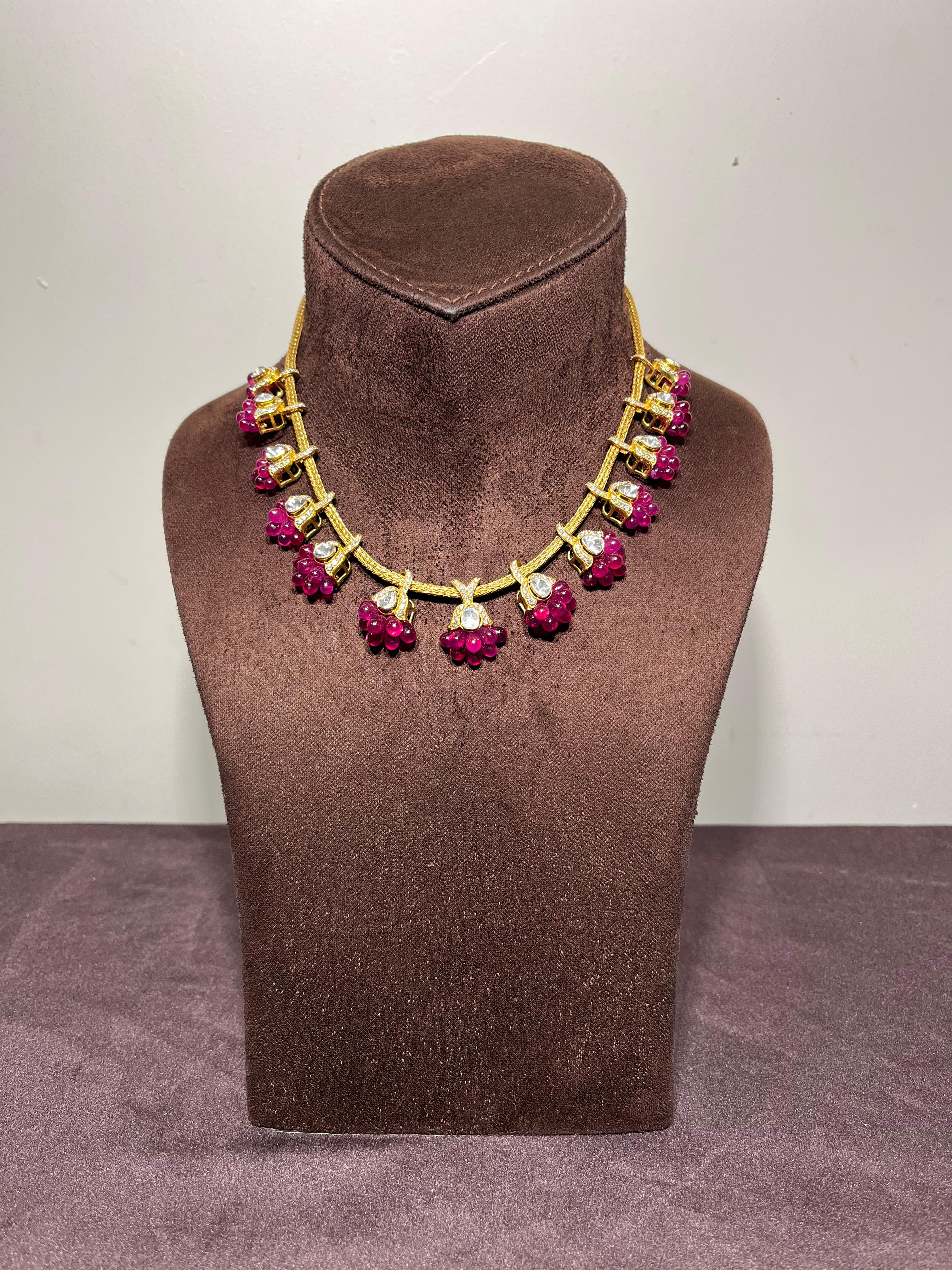 Opulent Polki Necklace with Ruby Beads