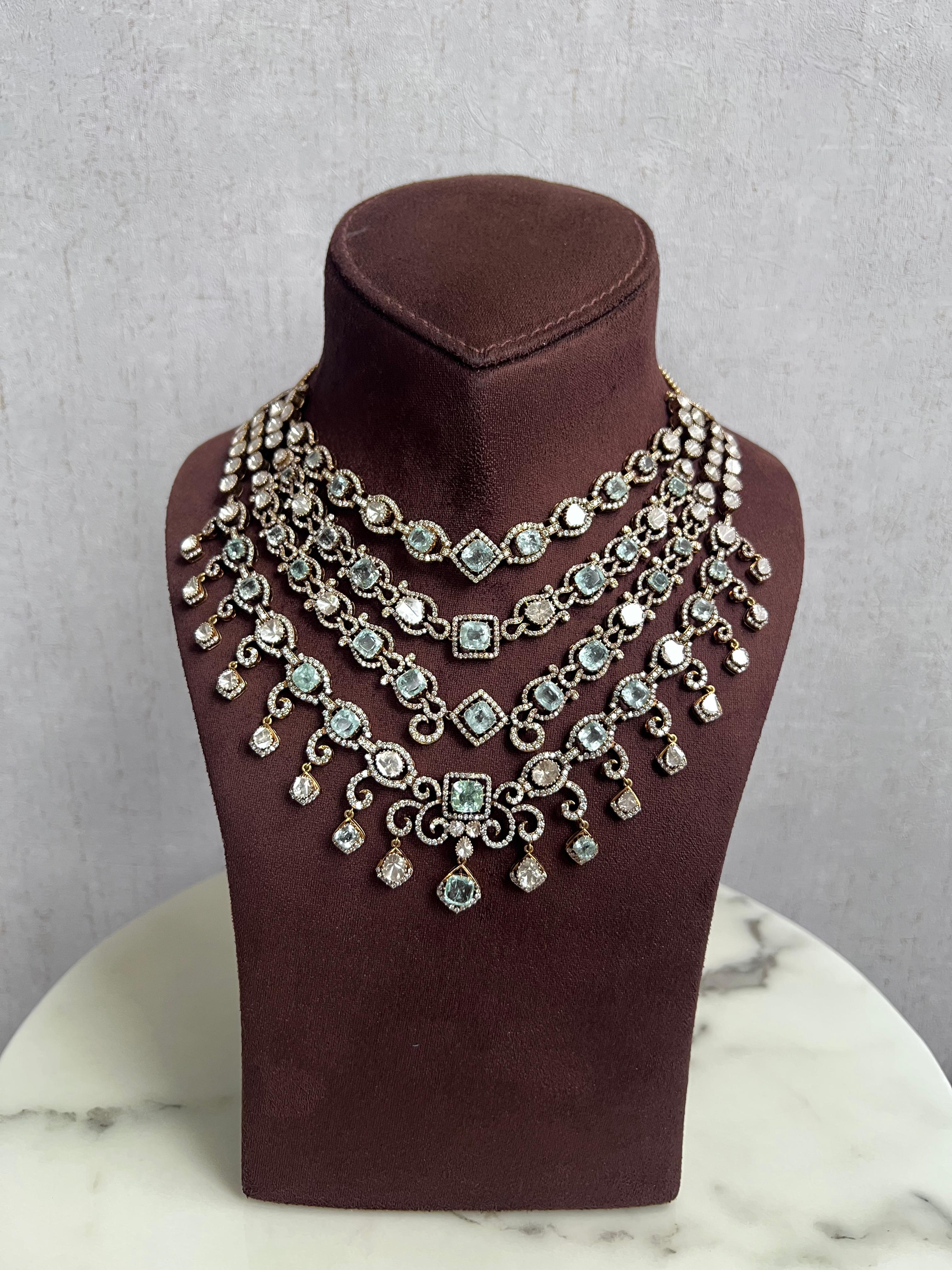 Statement Victorian 4 Layered Russian Emerald Necklace