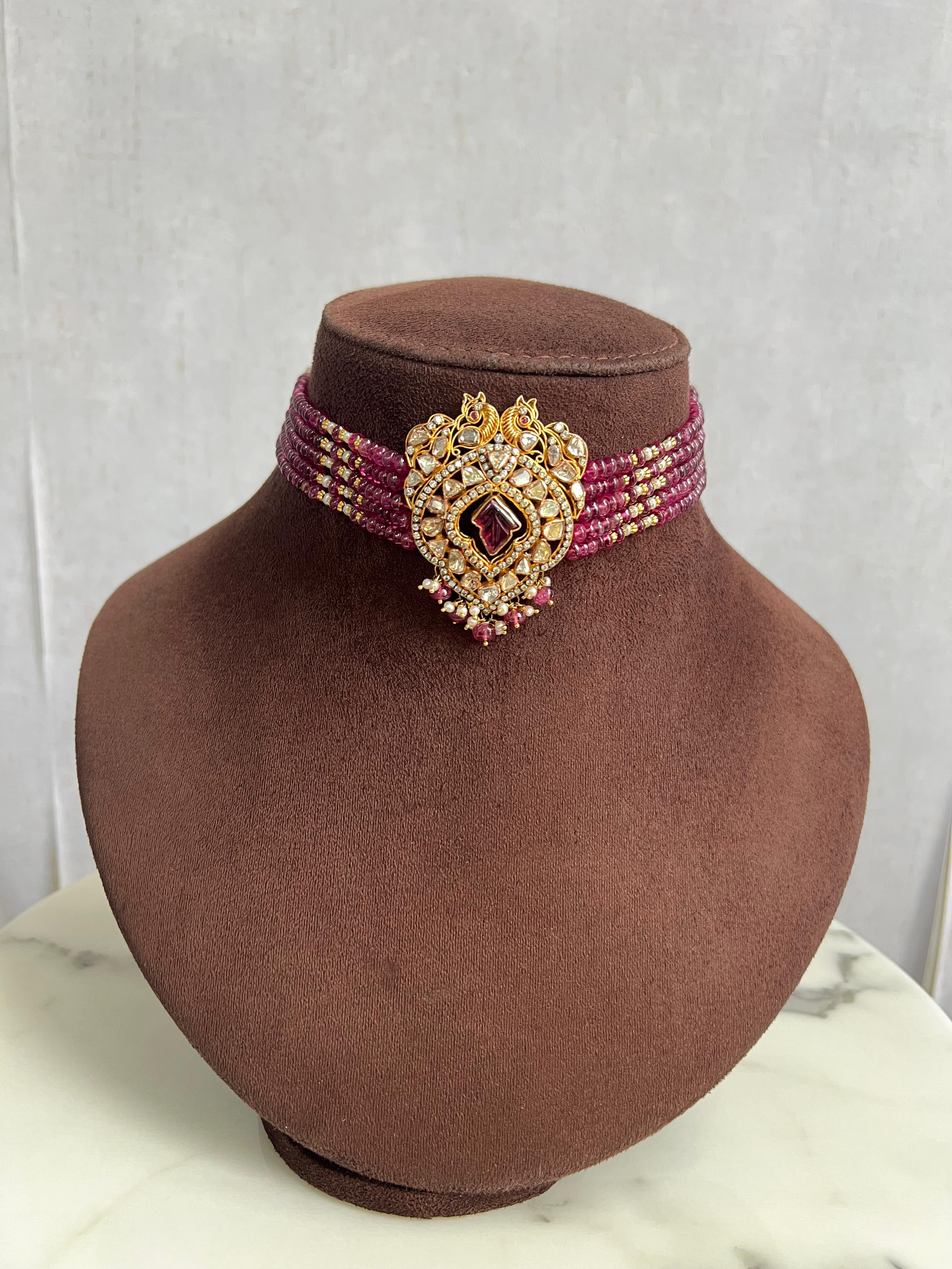 Polki Choker with Tourmaline Beads Polki Choker with Tourmaline Beads