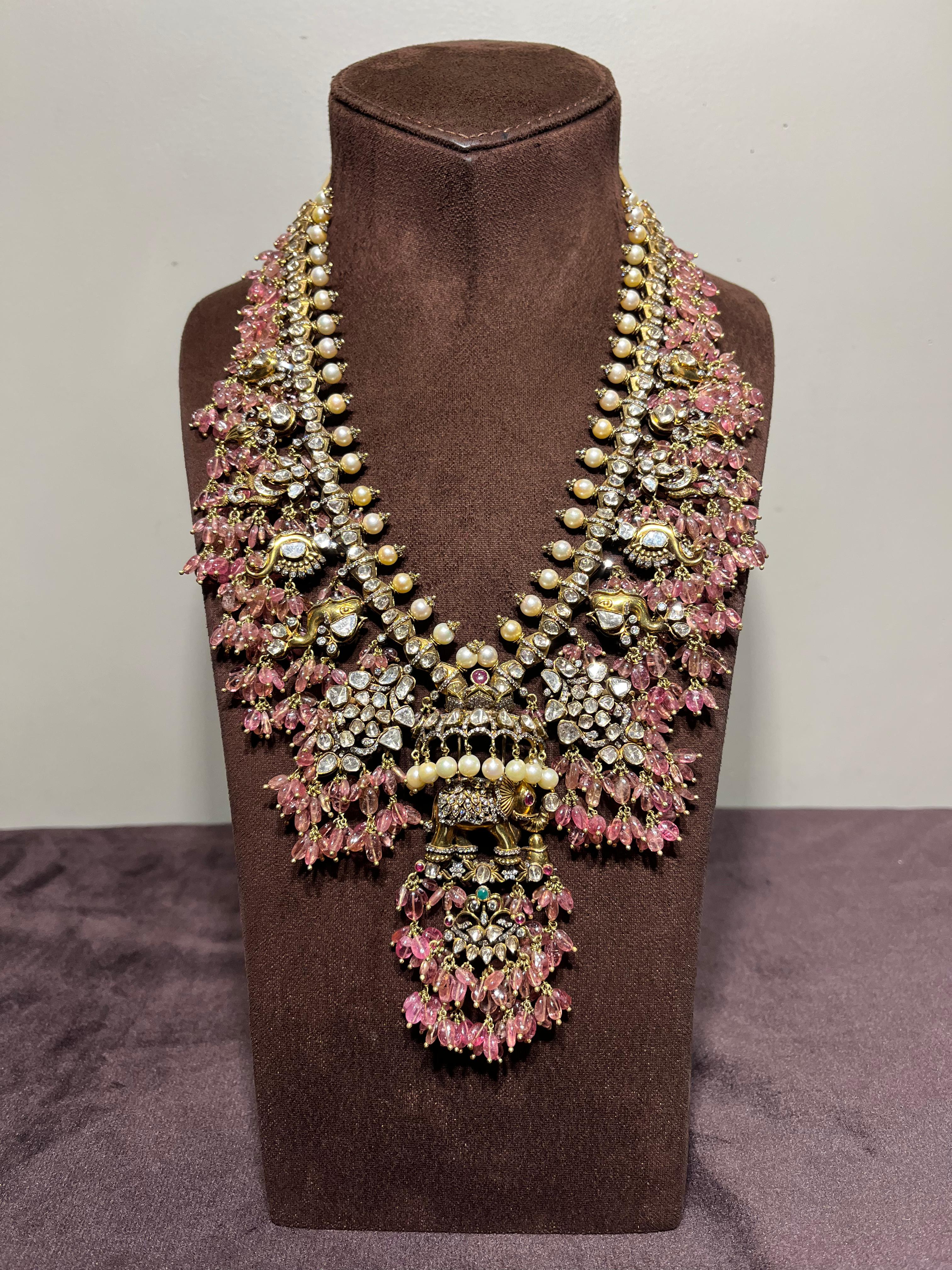 Elephant Motif Victorian Gottapusulu with Tourmaline Beads