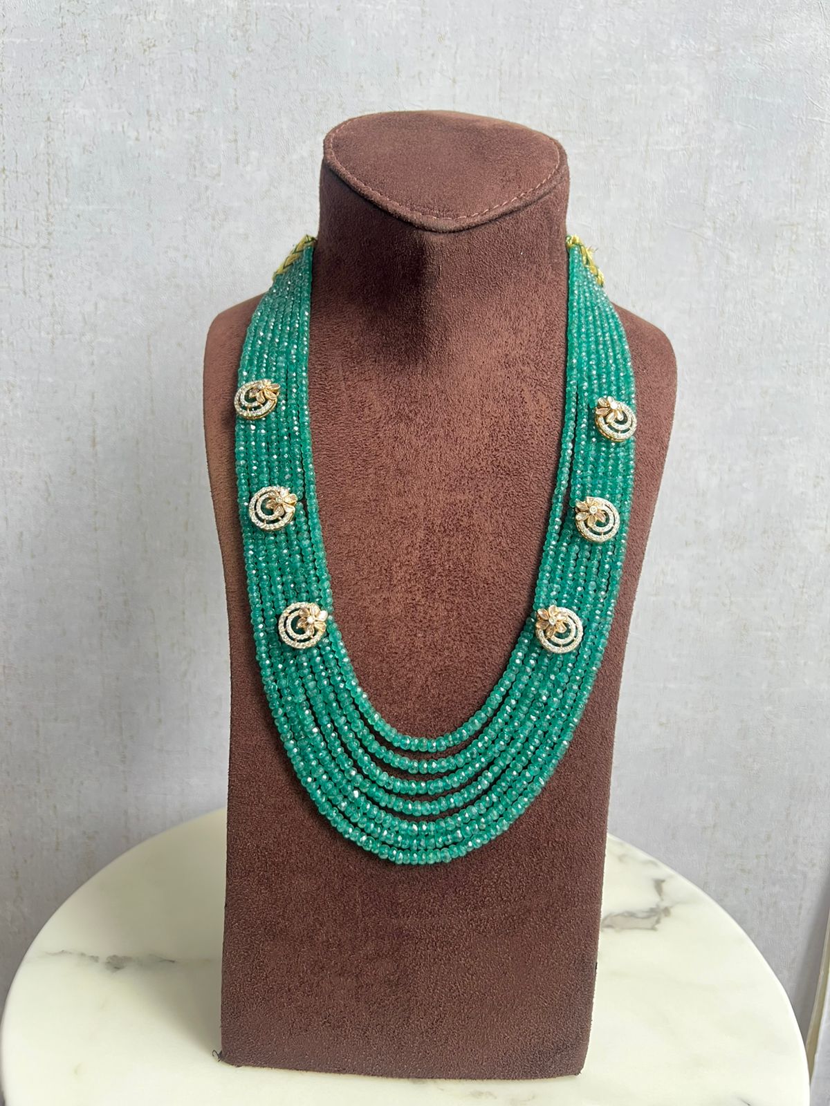 Unisex Beryl beads haram with polki mopes