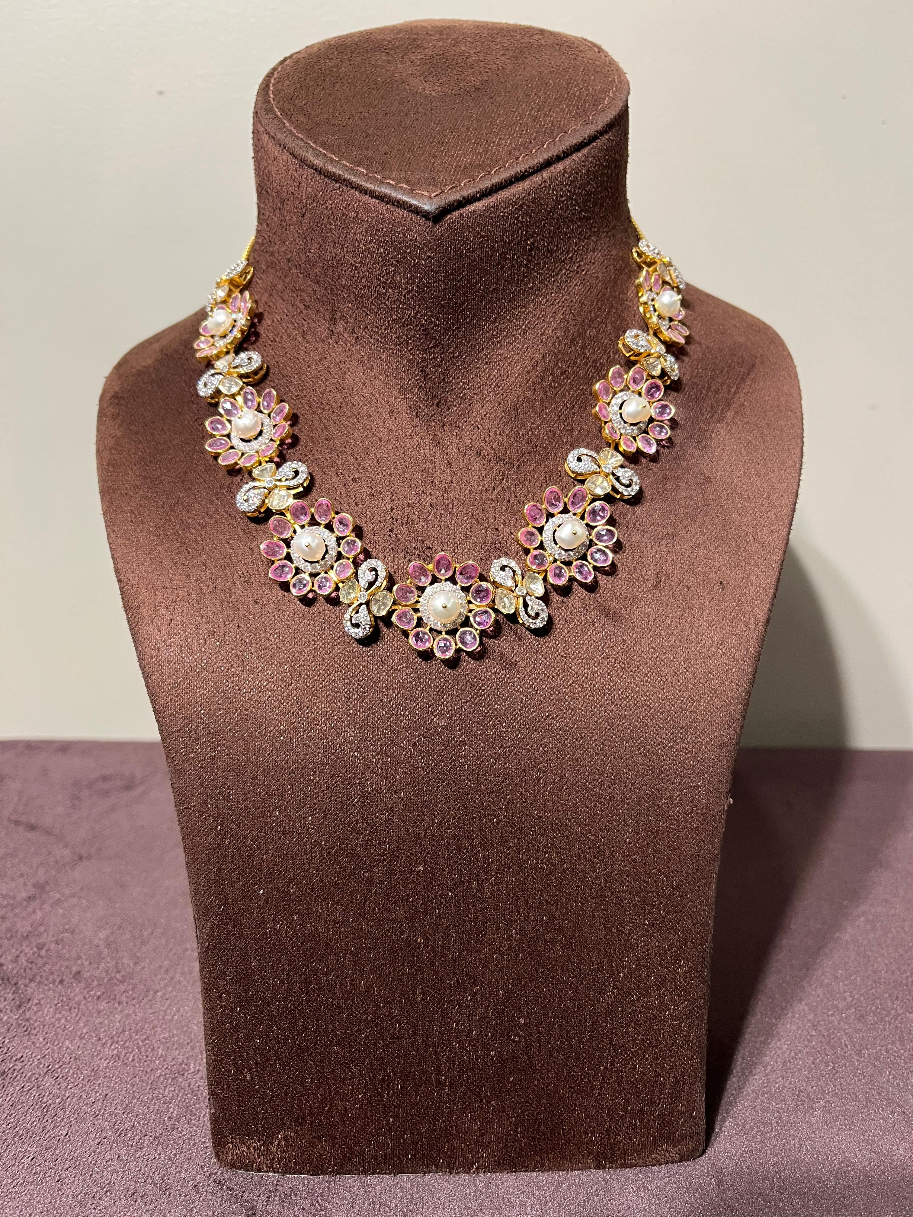 Floral Pink Sapphire Polki Necklace