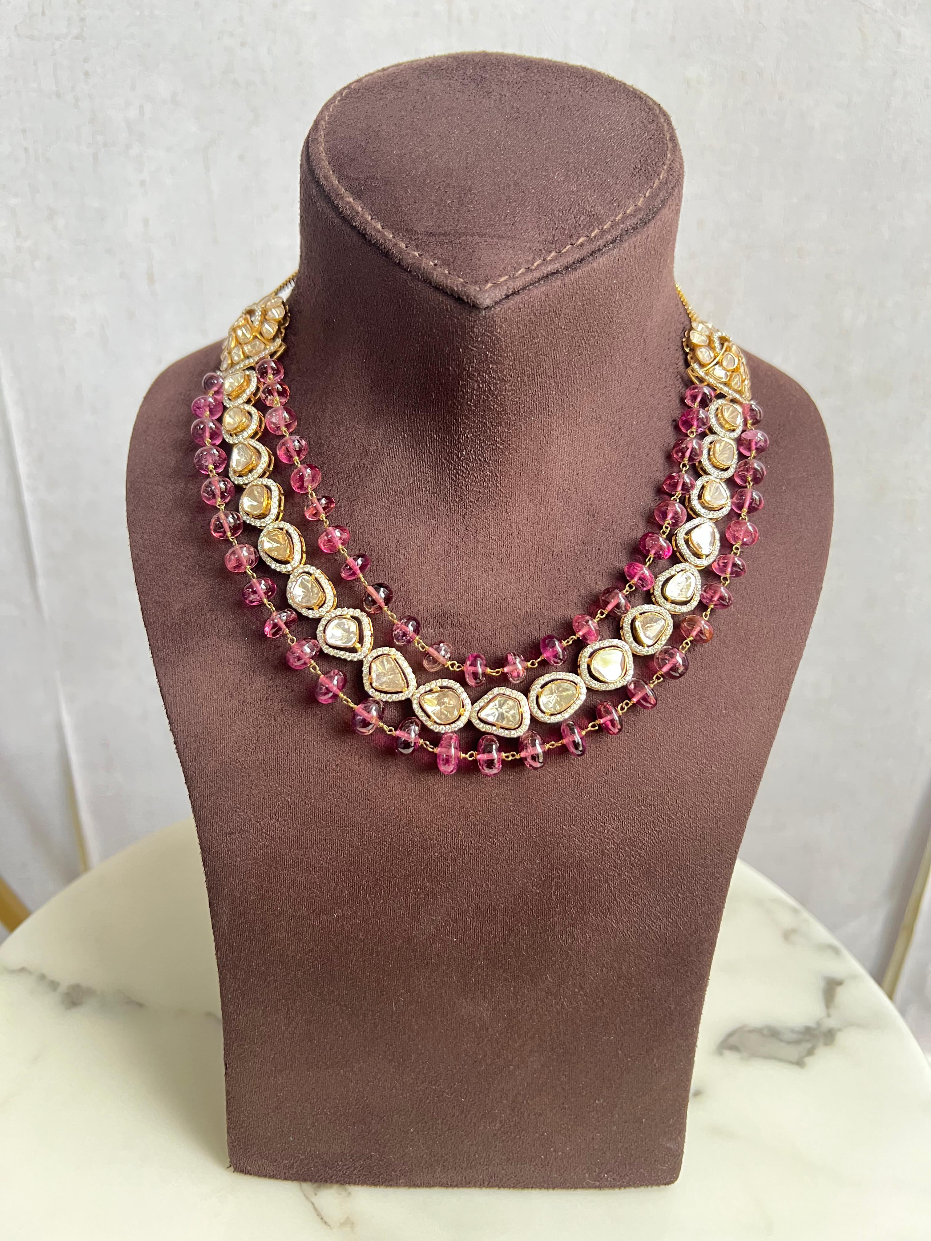 Polki Necklace with Tourmaline Beads Polki Necklace with Tourmaline Beads